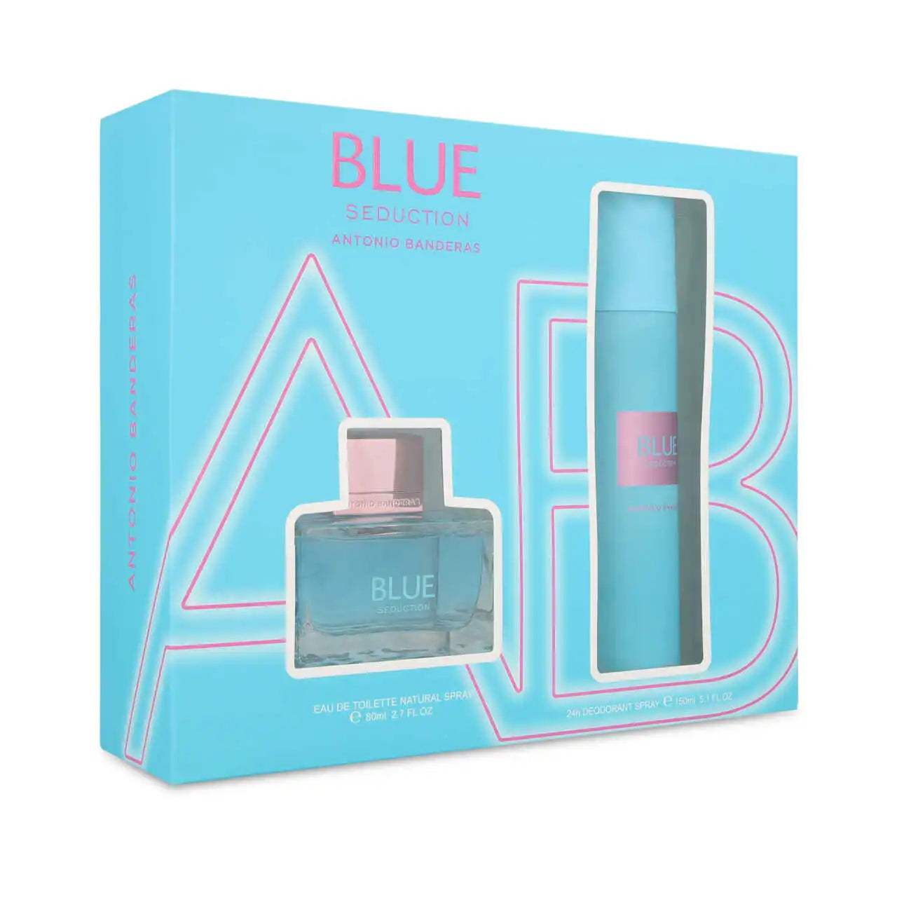 Estuche Antonio Banderas Blue Seduction For Women EDT (W) / 2 Ps SP 80 ml; DEO 150 ml - 8411061067451- Prive Perfumes Honduras