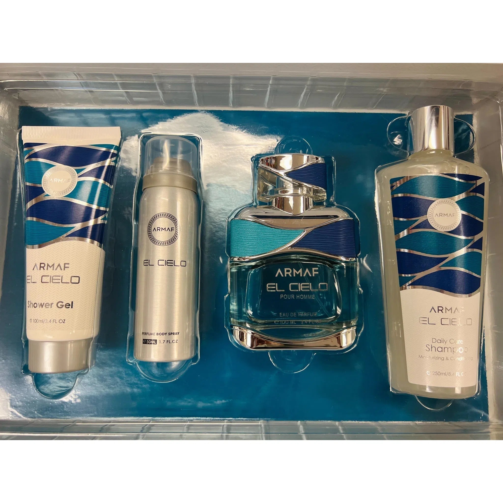 Estuche Armaf El Cielo EDP (M) / 4 Pc SP 100 ml; BS 50 ml; SG 100ml; Shampoo 250 ml - 6294015157383- Prive Perfumes Honduras