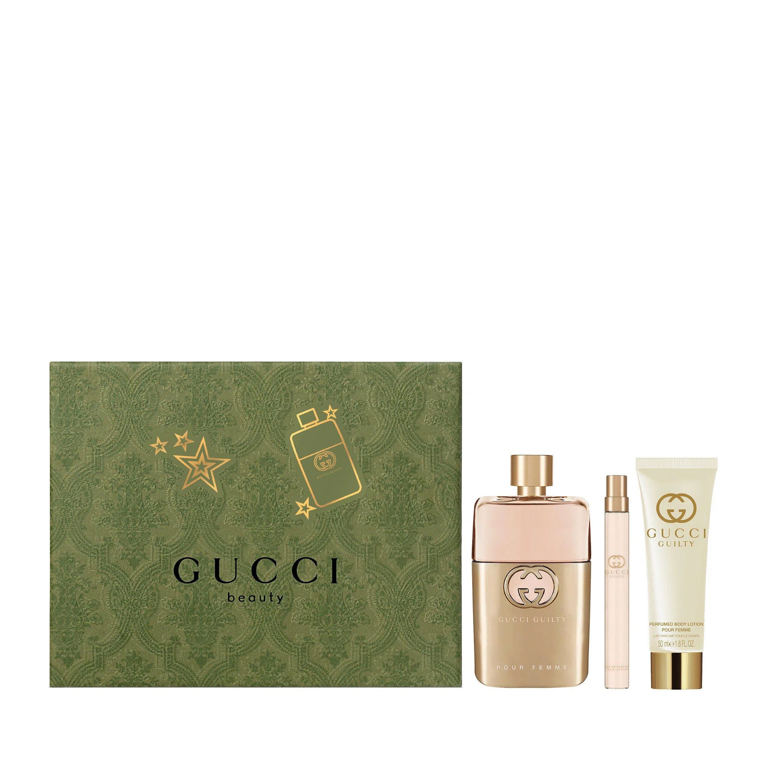 Estuche Gucci Guilty Pour Femme EDP (W) / 3 Pc SP 90 ml; BL 50 ml ; SP 10 ml - 3616304678981- Prive Perfumes Honduras