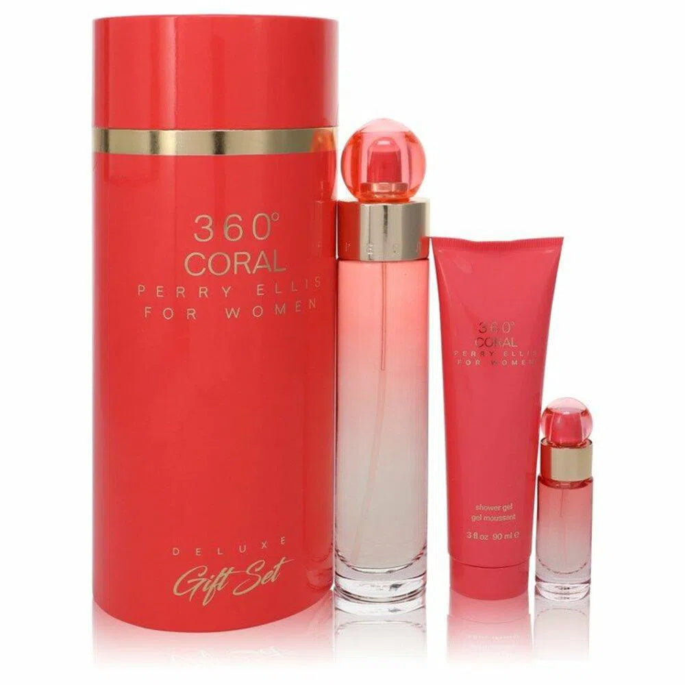 Estuche Perry Ellis 360 Coral EDP (W) / 3 Pc SP 100 ml; SG 90 ml; Mini - 844061014787- Prive Perfumes Honduras