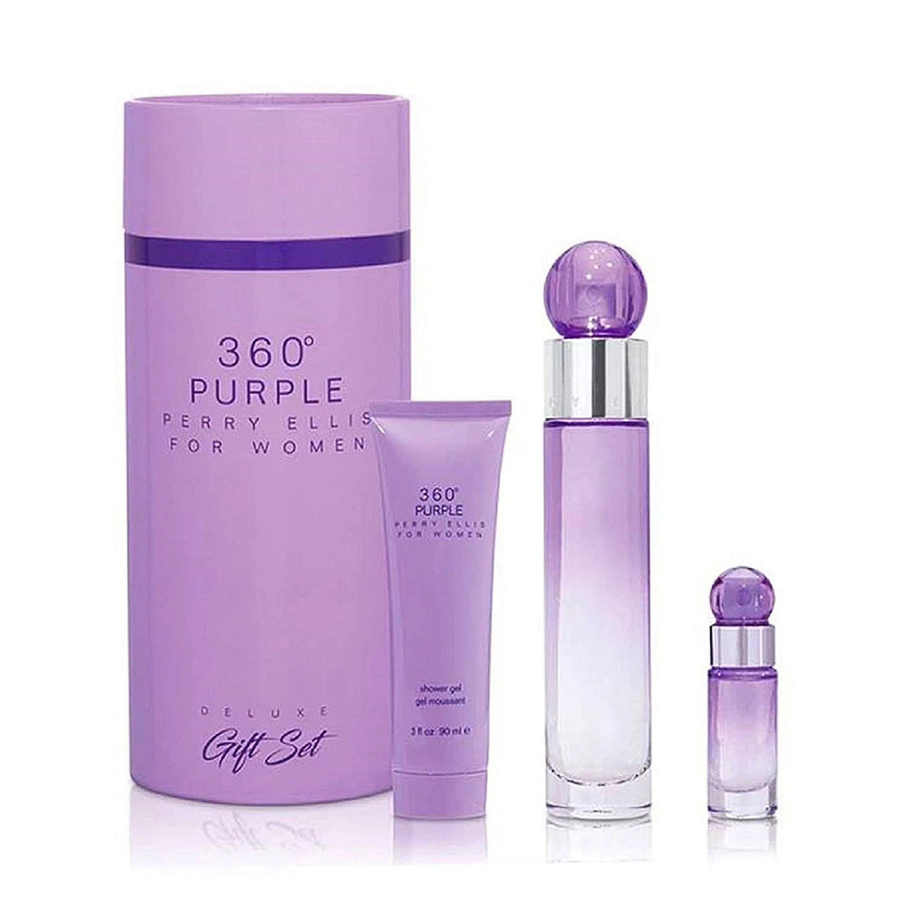 Estuche Perry Ellis 360 Purple EDP (W) / 3 Pc SP 100 ml; SG 90 ml; mini - 844061014756- Prive Perfumes Honduras