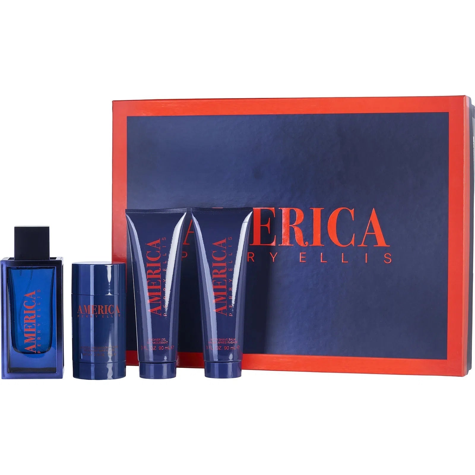 Estuche Perry Ellis America EDT (M) / 4 Pc SP 100 ml; SG 90 ml; ASB 90 ml; Mini - 844061013438- Prive Perfumes Honduras