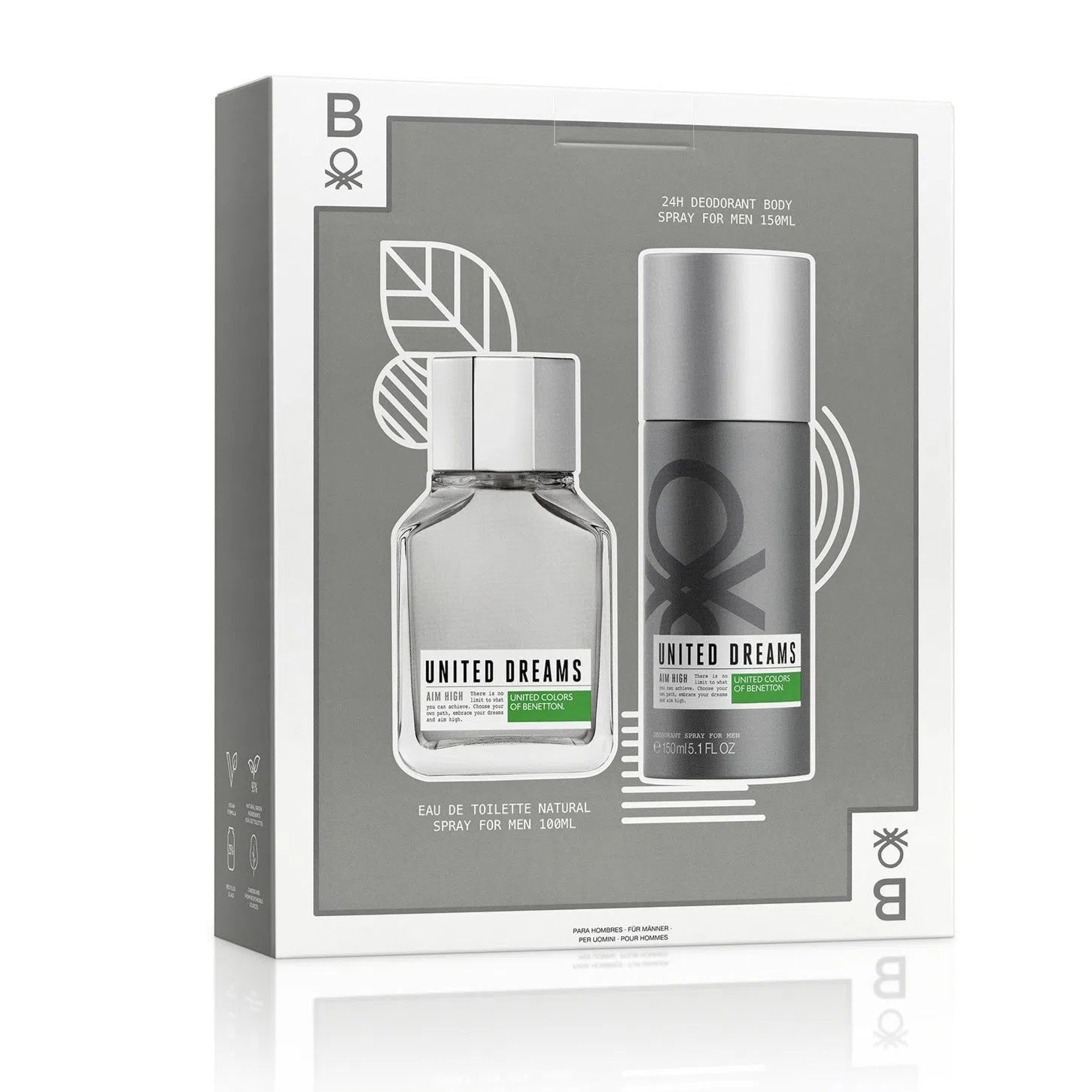 Estuche United Colors of Benetton Aim High EDT (M) / 2 Pc 100 ml; DEO 150 ml - 8433982024757- Prive Perfumes Honduras