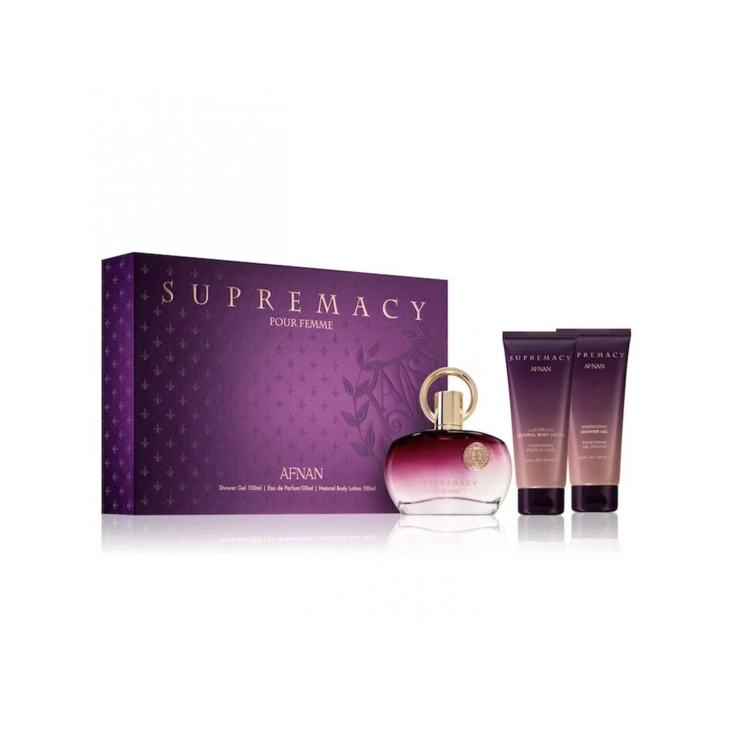 Estuche Afnan Supremacy Purple EDP (W) / 3 Pc SP 100 ml; BL 100 ml; SG 100 ml - 6290171073000- Prive Perfumes Honduras