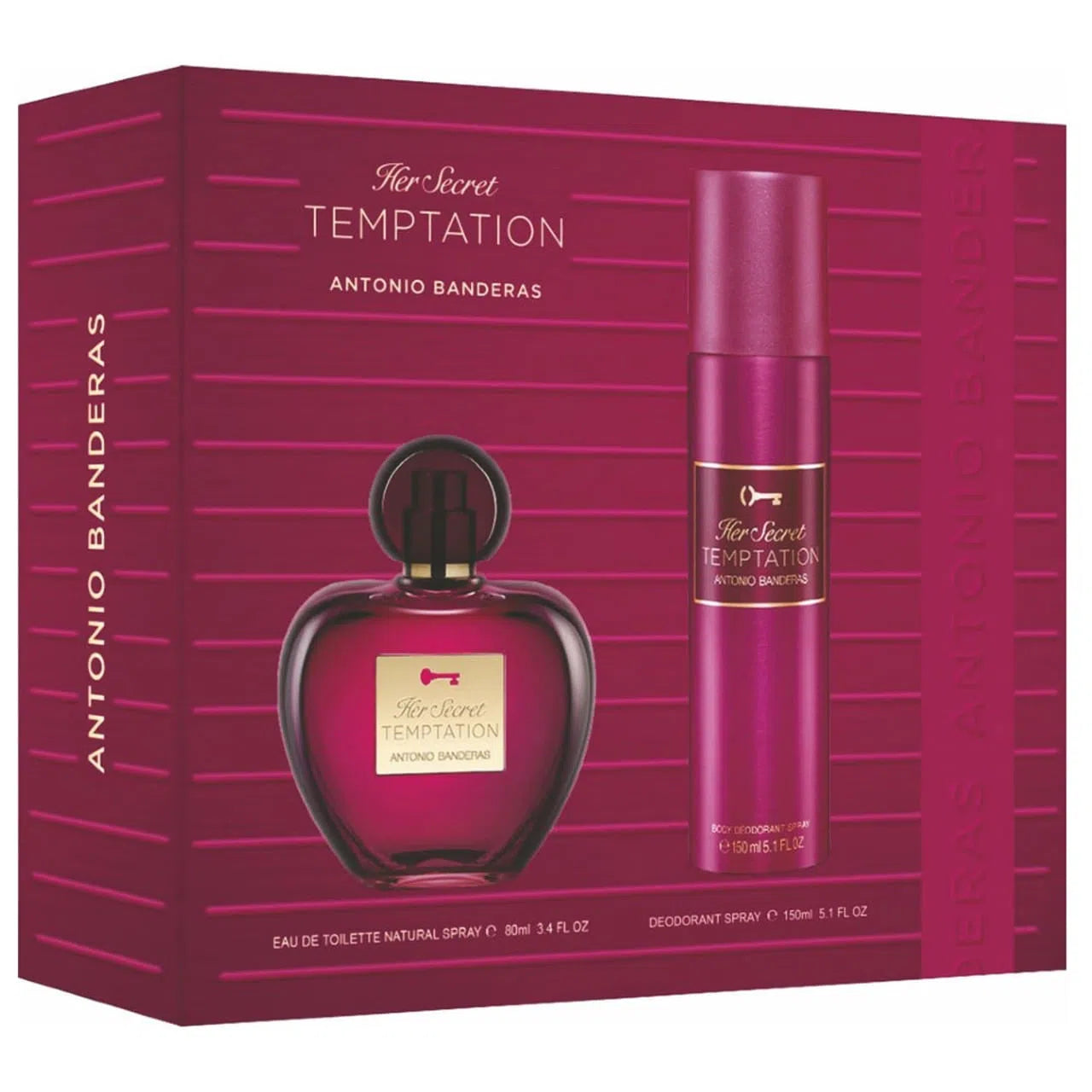 Estuche Antonio Banderas Her Secret Temptation EDT (W) / 2 Pc SP 80 ml; DEO 150 ml - 8411061045329- Prive Perfumes Honduras