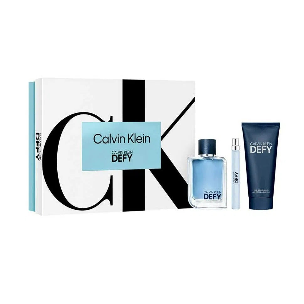 Estuche Calvin Klein Defy EDT (M) / 3 Pc SP 100 ml; SG 100 ml; SP 10 ml - 3616302030033- Prive Perfumes Honduras