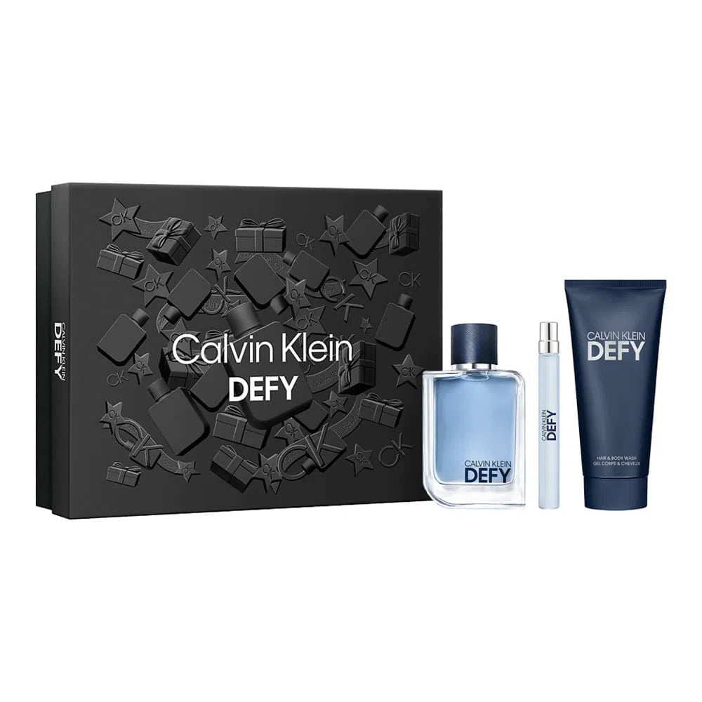 Estuche Calvin Klein Defy EDT (M) / 3 Pc SP 100 ml; SG 100 ml; SP 10 ml - 3616303455279- Prive Perfumes Honduras