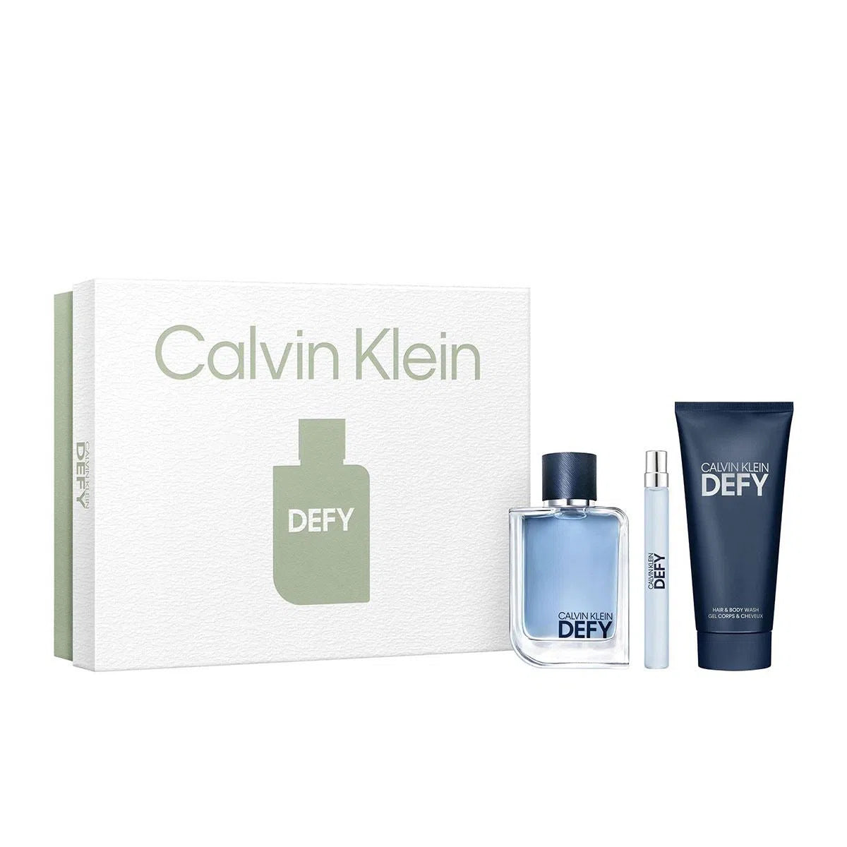 Estuche Calvin Klein Defy EDT (M) / 3 Pc SP 100 ml; SG 100 ml; SP 10 ml - 3616304104824- Prive Perfumes Honduras