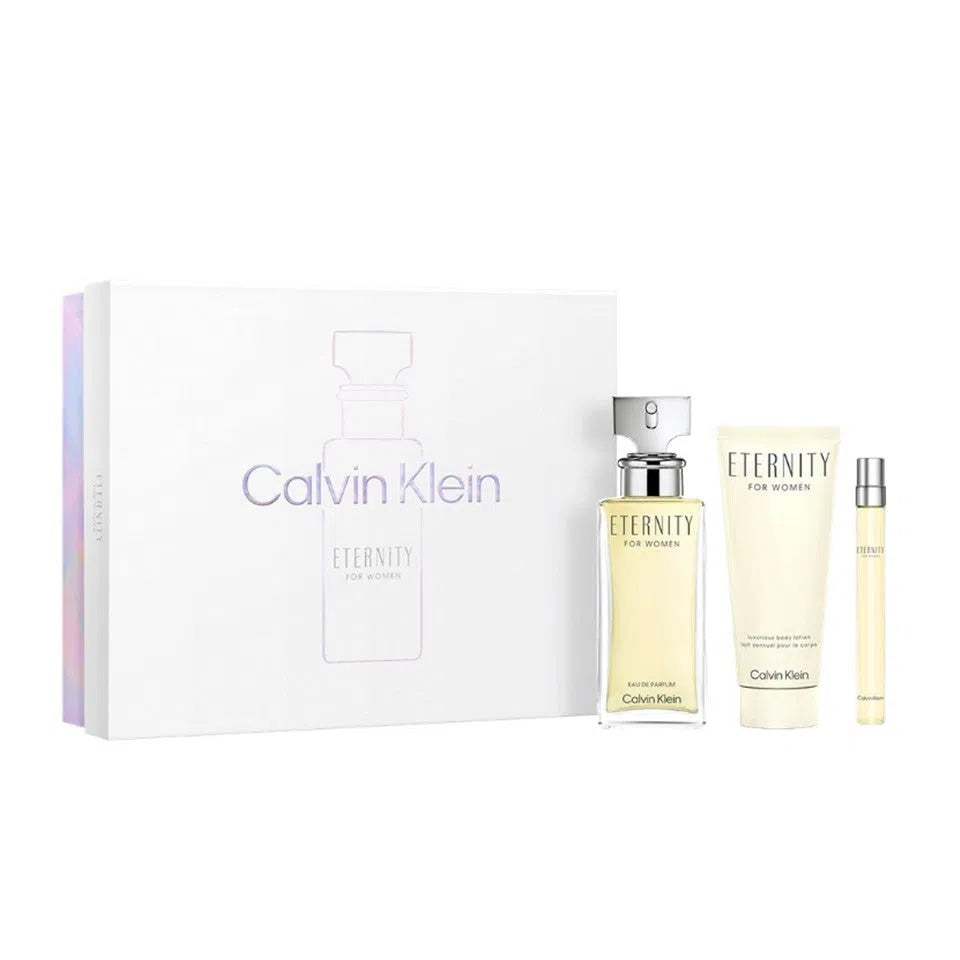 Estuche Calvin Klein Eternity EDP (W) / 3 Pc SP 100 ml; BL 100 ml; SP 10 ml - 3616304966682- Prive Perfumes Honduras
