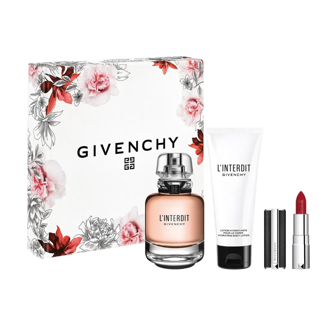 Estuche Givenchy L'Interdit EDP (W) / 3 Pc SP 80 ml; BL 75 ml; Lipstick - 3274872467286- Prive Perfumes Honduras