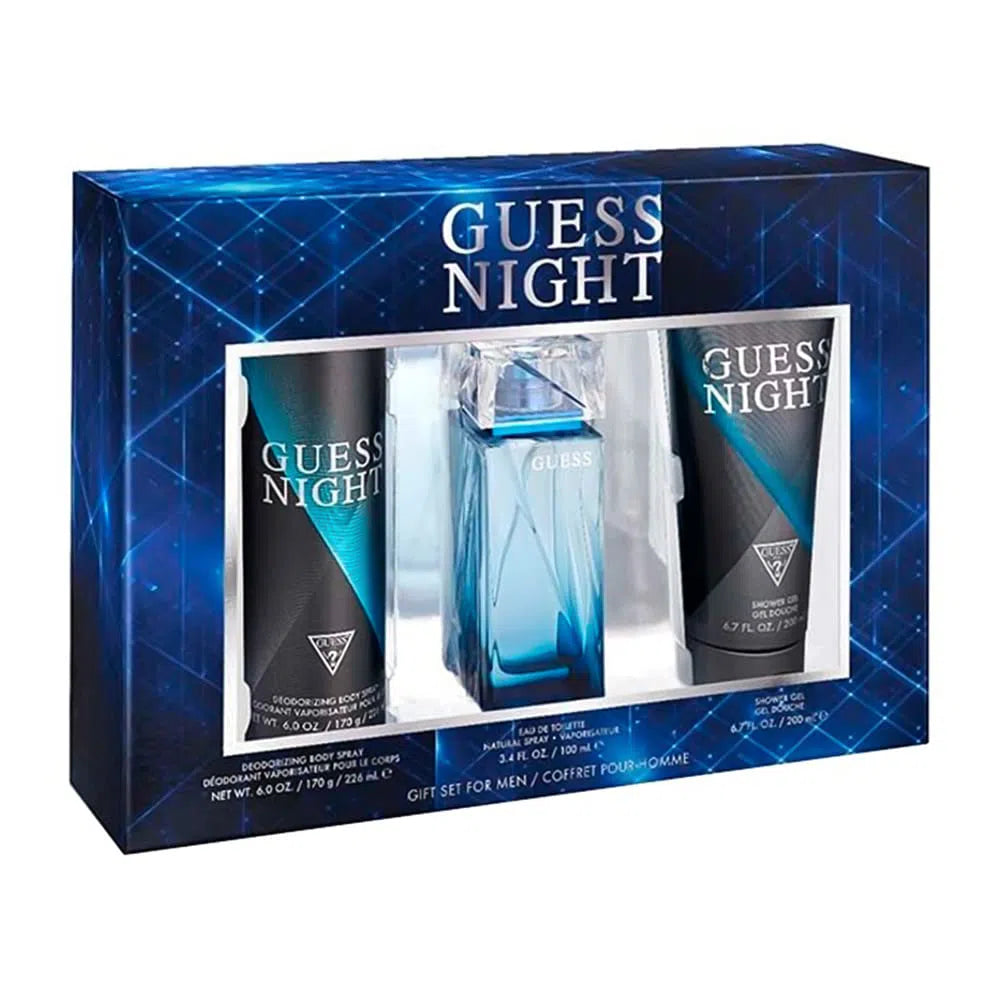 Estuche Guess Night EDT (M) / 3 Pc SP 100 ml; BS 226 ml; SG 200 ml - 085715326201- Prive Perfumes Honduras