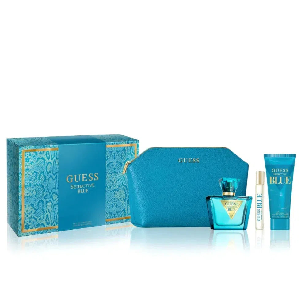 Estuche Guess Seductive Blue EDT (W) / 4 Pc SP 75 ml; BL 100 ml; SP 15 ml; Pouch - 085715329721- Prive Perfumes Honduras