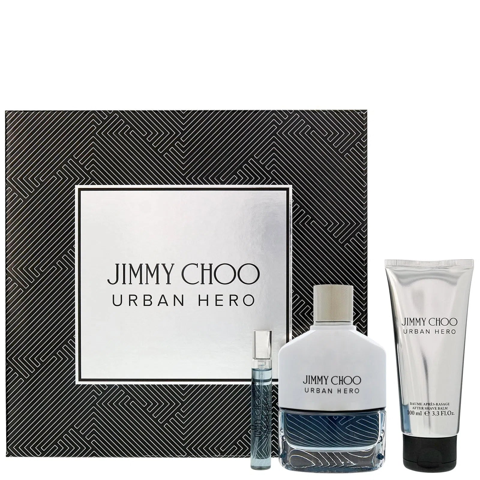Estuche Jimmy Choo Urban Hero EDP (M) / 3 Pc SP 100 ml; AS 100 ml; SP 7.5 ml - 3386460113403- Prive Perfumes Honduras