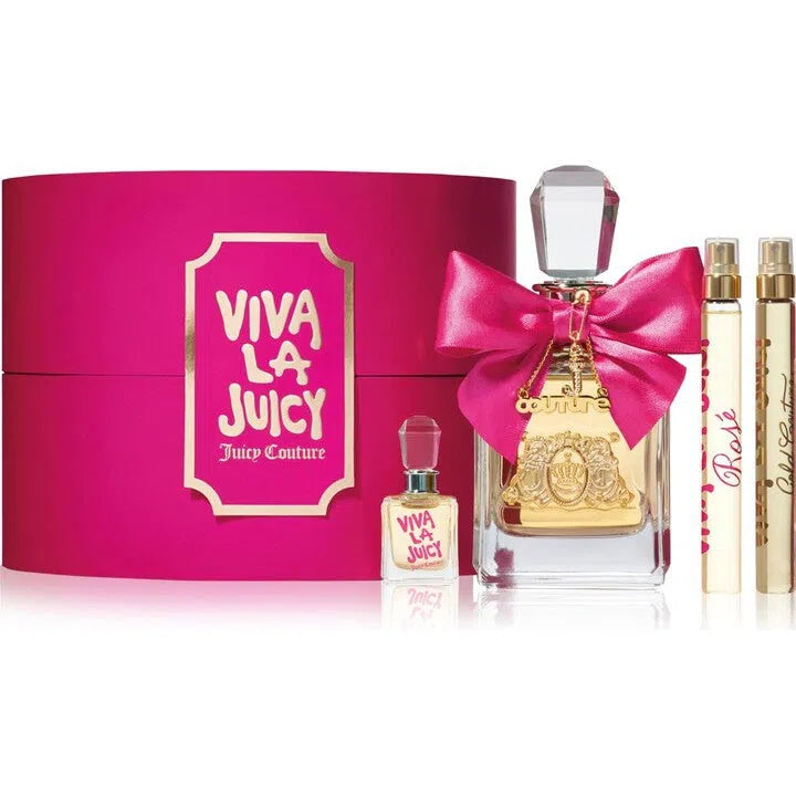 Estuche Juicy Couture Viva La Juicy EDP (W) / 4 Pc SP 100 ml; SP 5 ml; Rose SP 10 ml; Gold Couture SP 10 ml - 719346228800- Prive Perfumes Honduras