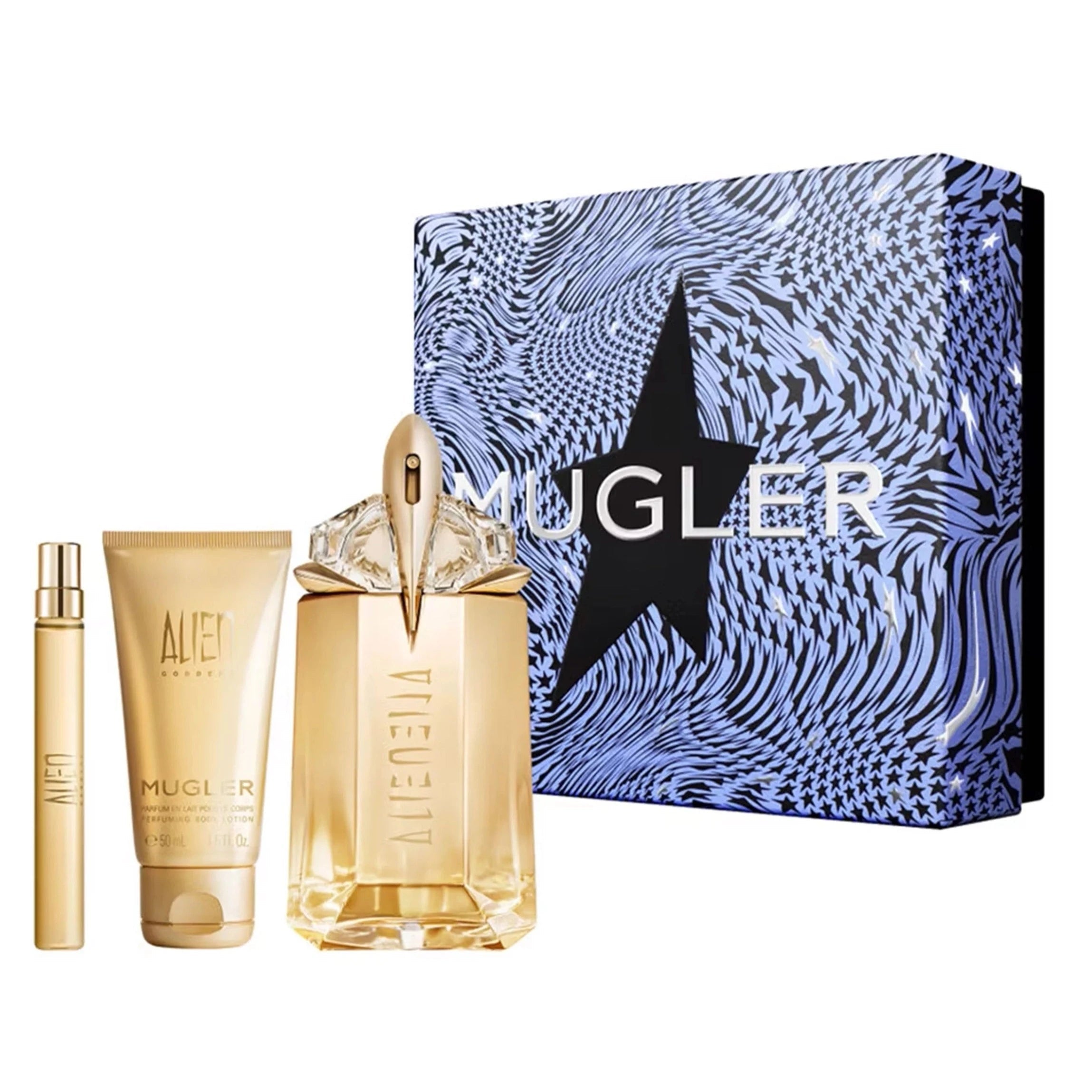 Estuche Mugler Alien Goddess EDP (W) / 3 Pc SP 60 ml; BL 50 ml; SP 10 ml - 3614274102475- Prive Perfumes Honduras
