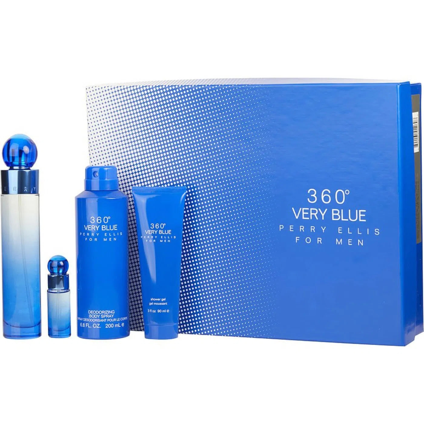 Estuche Perry Ellis 360 Very Blue EDT (M) / 4 Pc SP 100 ml; BS 200 ml; SG 90 ml; SP 7.5 ml - 844061012608- Prive Perfumes Honduras