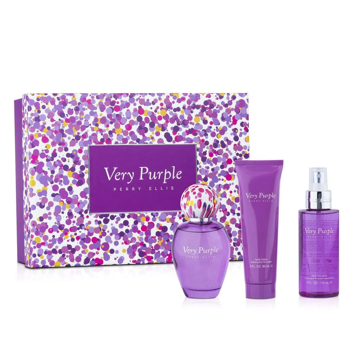 Estuche Perry Ellis Very Purple EDP (W) / 3 Pc SP 100 ml; SG 90 ml; BS 90 ml - 844061013933- Prive Perfumes Honduras