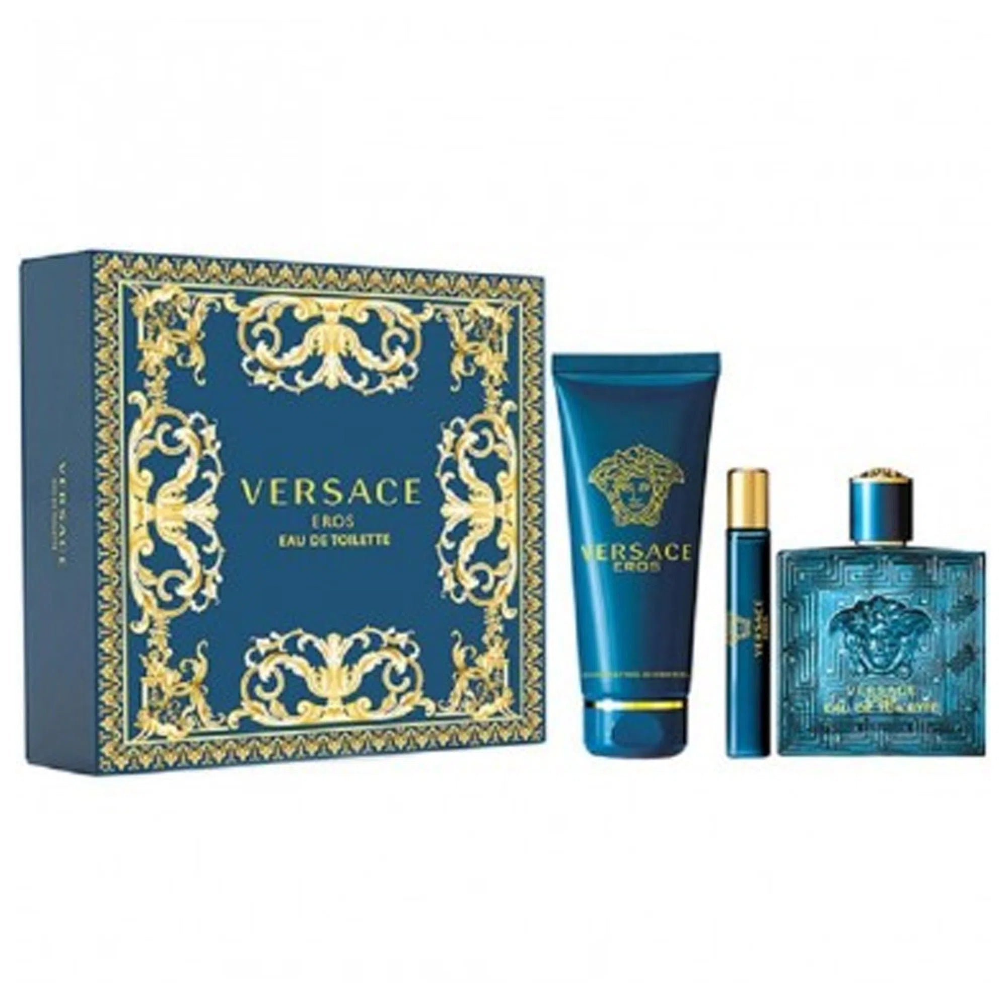 Estuche Versace Eros EDT (M) / 3 Pc SP 100 ml; SG 150 ml; SP 10 ml - 8011003879403- Prive Perfumes Honduras
