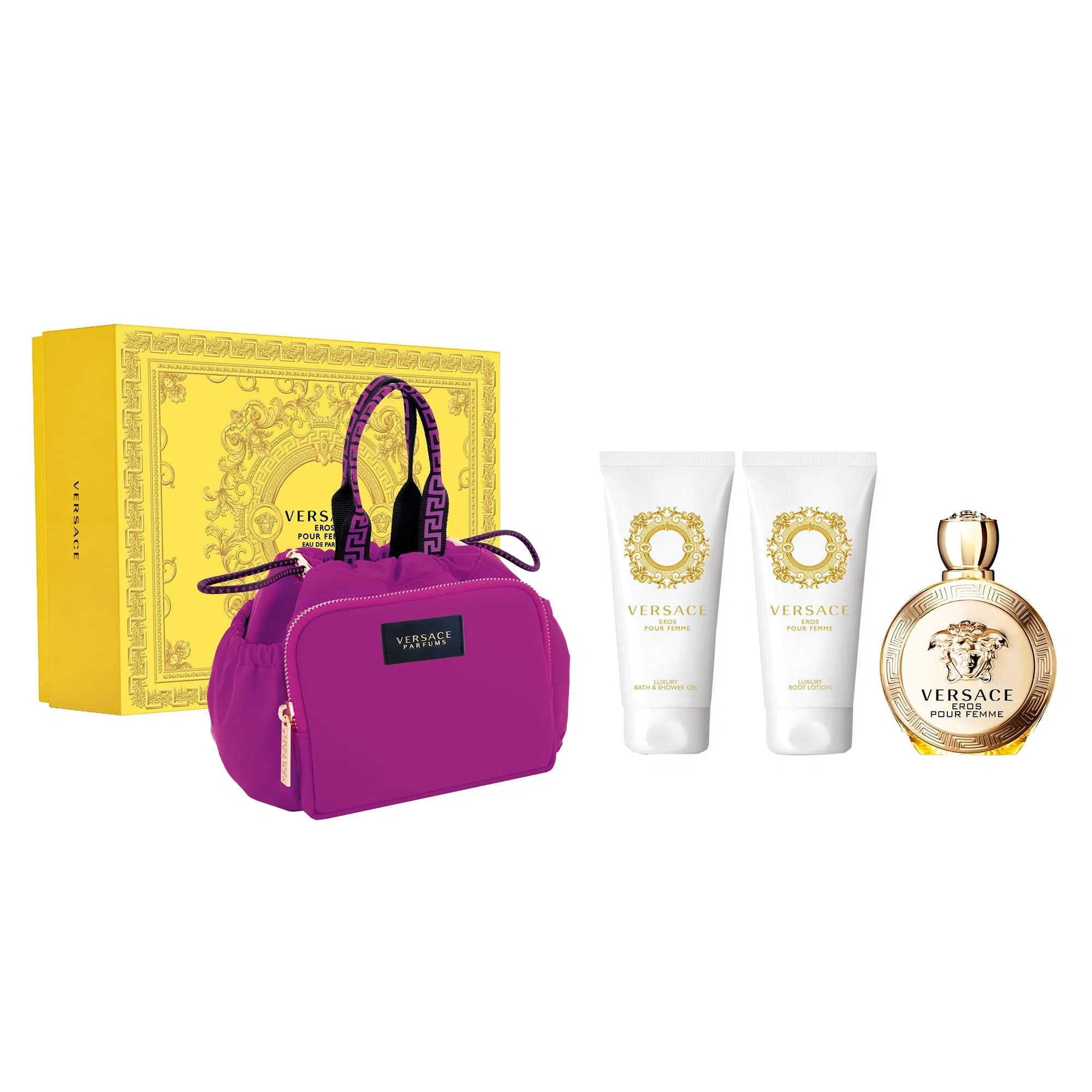 Estuche Versace Eros Pour Femme EDP (W) / 4 Pc SP 100 ml; BL 100 ml; SG 100 ml; Bag - 8011003884933- Prive Perfumes Honduras