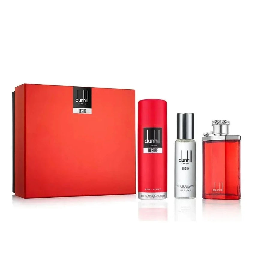 Estuche Dunhill Desire Red London EDT (M) / 3 Pc 3 SP 100 ml; BS 195 ml; SP 30 ml - 085715808660- Prive Perfumes Honduras